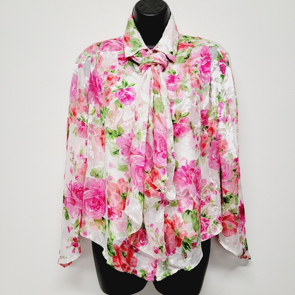 Louise Silk Blend Floral Christmas Holiday Party 3 In 1 Blouse Sz S/M Italy READ